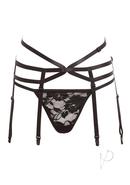 Barely Bare Strappy Garter And Panty Set Black One Size