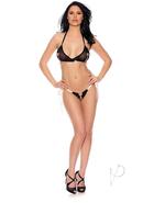 Barely Bare Tie-up Bralette And Open Panty 2pc - O/s - Black